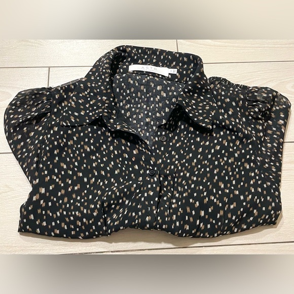 ASTR The Label Size Small Black Taupe Geo Print Ruched Long Sleeve Blouse - Picture 6 of 6